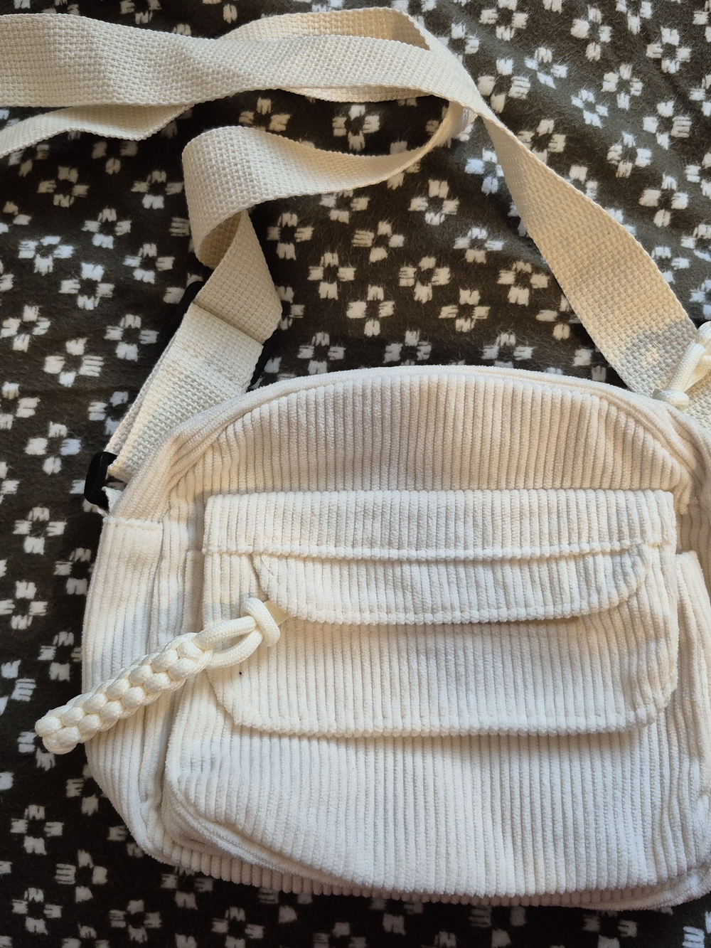 Neutral Cream Corduroy Crossbody Bag - Unbranded